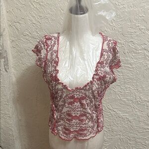 Free people Elegant Red Lace Women Top size medium